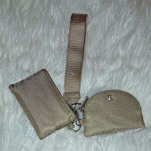 Neutral Taupe Wristlet Keychain Pouch Set